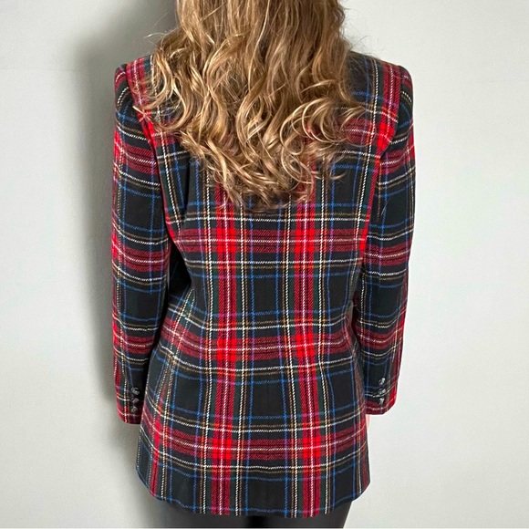 Vintage Multi Color Longline Wool Plaid Blazer Jacket Coat - Picture 4 of 4